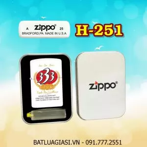 BẬT LỬA ZIPPO SƠN TĨNH ĐIỆN 2 MẶT HÌNH LOGO BIA 333 (CÓ MỘC ĐÁY) (HỘP THIẾC KÈM XĂNG) H-251