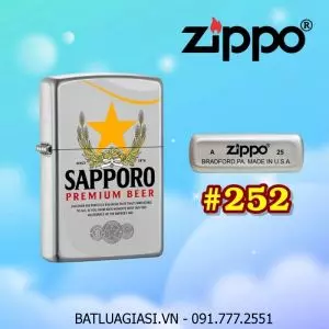 BẬT LỬA ZIPPO SƠN TĨNH ĐIỆN 2 MẶT HÌNH LOGO BIA SAPPORO (CÓ MỘC ĐÁY) - (XÀI XĂNG) #252