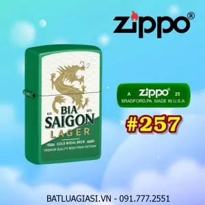 BẬT LỬA ZIPPO SƠN TĨNH ĐIỆN 2 MẶT HÌNH LOGO BIA SÀI GÒN LAGER (CÓ MỘC ĐÁY) - (XÀI XĂNG) #257