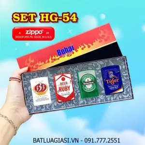 BỘ 4 BẬT LỬA ZIPPO SƠN TĨNH ĐIỆN 2 MẶT HÌNH LOGO BIA CÁC KIỂU (CÓ MỘC ĐÁY) (HỘP GIẤY) - (XÀI XĂNG) #SET HG-54