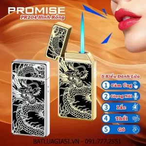 BẬT LỬA CẢM BIẾN GIỌNG NÓI PROMISE PR204 HÌNH RỒNG PHỦ BÓNG (CÓ 5 KIỂU ĐÁNH LỬA) (FULLBOX) - (XÀI GAS + SẠC ĐIỆN)