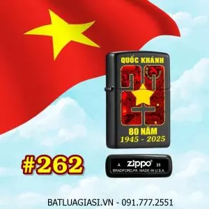 BẬT LỬA ZIPPO SƠN TĨNH ĐIỆN HÌNH KỶ NIỆM 80 NĂM QUỐC KHÁNH VIỆT NAM (2/9/1945 - 2/9/2025) (CÓ MỘC ĐÁY) - (XÀI XĂNG) #262