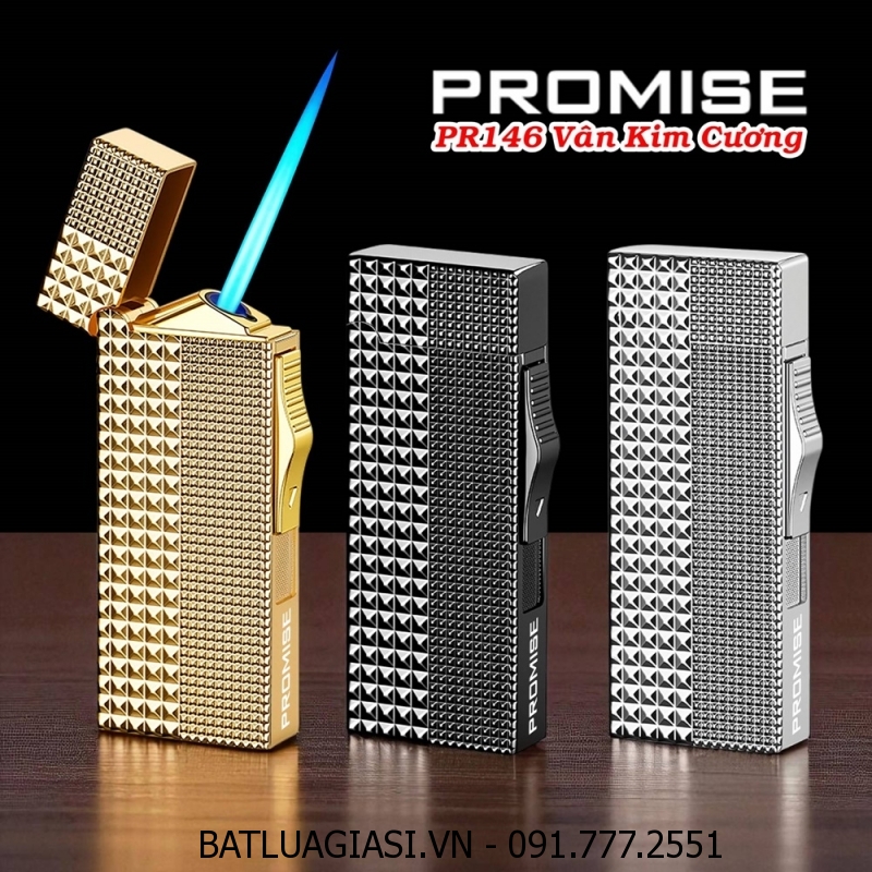 BẬT LỬA KHÈ PROMISE PR146 VÂN KIM CƯƠNG DẬP NỔI 2 MẶT - (XÀI GAS)