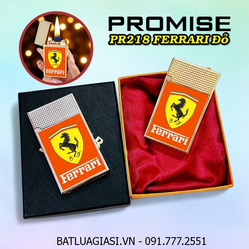 BẬT LỬA XĂNG ĐÁ PROMISE PR218 LOGO SIÊU XE FERRARI ĐỎ (CÓ HỘP) - (XÀI XĂNG)