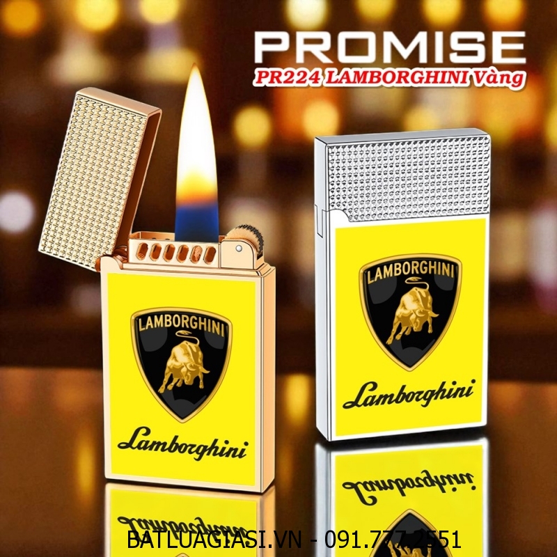 BẬT LỬA XĂNG ĐÁ PROMISE PR224 LOGO SIÊU XE LAMBORGHINI VÀNG - (XÀI XĂNG)