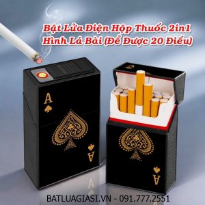 BẬT LỬA ĐIỆN HỘP THUỐC 2IN1 HÌNH LÁ BÀI ĐEN (ĐỂ ĐƯỢC 20 ĐIẾU THUỐC) (FULLBOX) - (SẠC ĐIỆN) #ĐEN