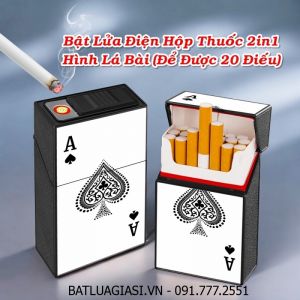 BẬT LỬA ĐIỆN HỘP THUỐC 2IN1 HÌNH LÁ BÀI TRẮNG (ĐỂ ĐƯỢC 20 ĐIẾU THUỐC) (FULLBOX) - (SẠC ĐIỆN) #TRẮNG