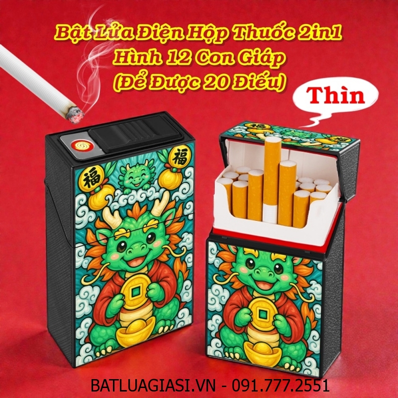 BẬT LỬA ĐIỆN HỘP THUỐC 2IN1 HÌNH 12 CON GIÁP (ĐỂ ĐƯỢC 20 ĐIẾU) (FULLBOX) - (SẠC ĐIỆN) #THÌN (RỒNG)