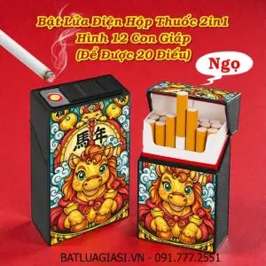 BẬT LỬA ĐIỆN HỘP THUỐC 2IN1 HÌNH 12 CON GIÁP (ĐỂ ĐƯỢC 20 ĐIẾU) (FULLBOX) - (SẠC ĐIỆN) #NGỌ (NGỰA)