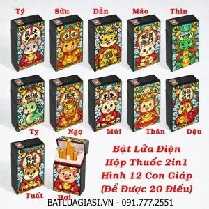 BẬT LỬA ĐIỆN HỘP THUỐC 2IN1 HÌNH 12 CON GIÁP CÁC KIỂU (ĐỂ ĐƯỢC 20 ĐIẾU) (FULLBOX) - (SẠC ĐIỆN)
