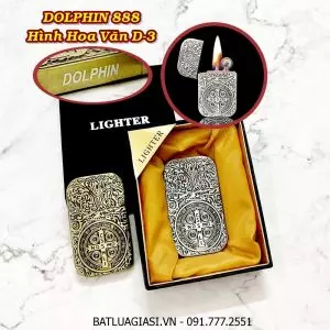 BẬT LỬA XĂNG ĐÁ 1 BÁNH XE DOLPHIN 888 HÌNH HOA VĂN D-3 (CÓ HỘP) - (XÀI XĂNG)