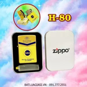 BẬT LỬA ZIPPO SƠN TĨNH ĐIỆN 2 MẶT HÌNH GÓI THUỐC LÁ 555 (HỘP THIẾC KÈM XĂNG) H-80