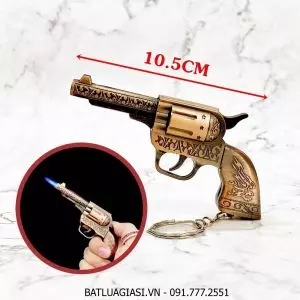 BẬT LỬA KHÈ - MÓC KHÓA  HÌNH SÚNG HOA VĂN ĐỒNG (SIZE: 10.5CM) - (XÀI GAS)
