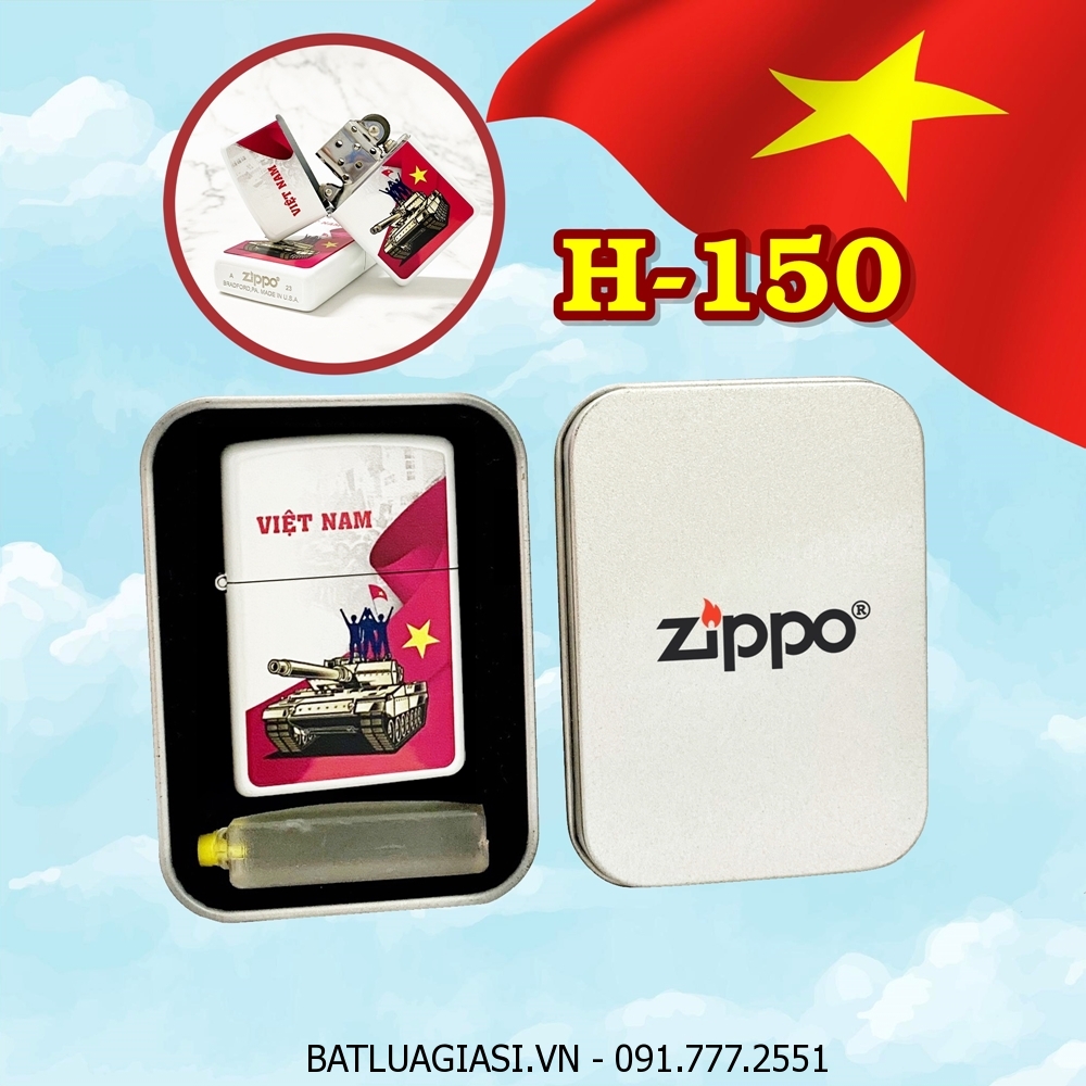 BẬT LỬA ZIPPO SƠN TĨNH ĐIỆN HÌNH VIỆT NAM CHIẾN THẮNG (CÓ MỘC ĐÁY) (HỘP THIẾC KÈM XĂNG) H-150
