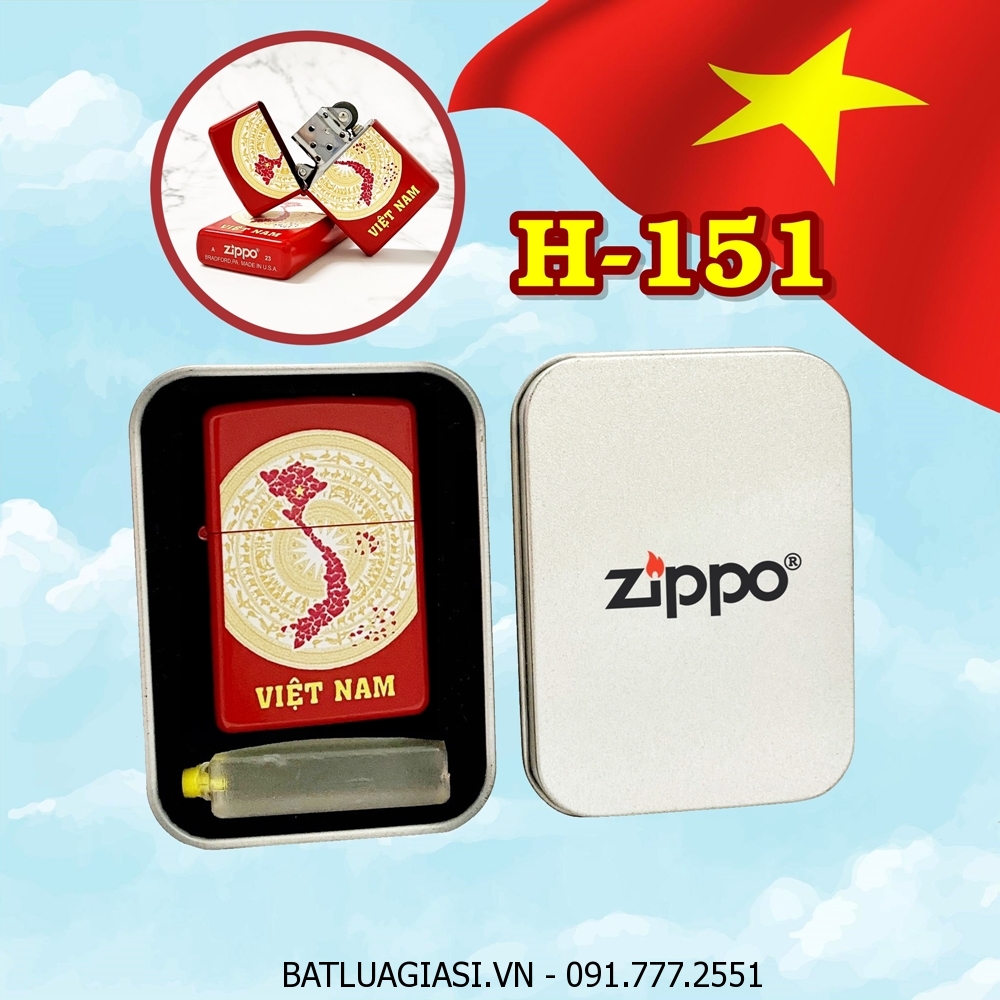 BẬT LỬA ZIPPO SƠN TĨNH ĐIỆN HÌNH TRỐNG ĐỒNG ĐÔNG SƠN BẢN ĐỒ VIỆT NAM (CÓ MỘC ĐÁY) (HỘP THIẾC KÈM XĂNG) H-151