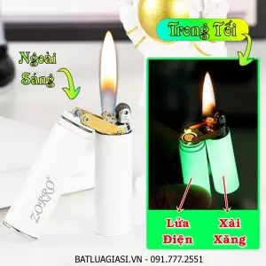 BẬT LỬA ZORRO CÔN NHỊ KHÚC 2 CHẾ ĐỘ LỬA (CHIẾT HOẢ TỬ + XĂNG ĐÁ) - DẠ QUANG HÚT ÁNH SÁNG (FULLBOX) - (SẠC ĐIỆN - XÀI XĂNG)