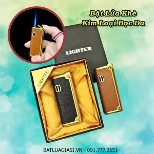 BẬT LỬA KHÈ KIM LOẠI BỌC DA (CÓ HỘP) - (XÀI GAS)