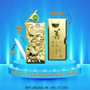 BẬT LỬA ĐIỆN 3IN1 HÌNH RỒNG (BẬT LỬA, DAO, KHUI BIA) - (SẠC ĐIỆN)