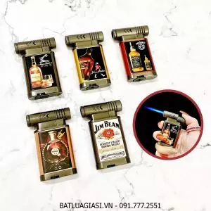 BẬT LỬA KHÈ KIM LOẠI LOGO THƯƠNG HIỆU RƯỢU CÁC KIỂU K256 - HÚT TẨU - (XÀI GAS)