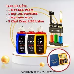 BỘ BẬT LỬA PROMISE XĂNG LỘ THIÊN 3 TRỤ (FULLBOX) - (XÀI XĂNG) #ĐEN