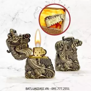 BẬT LỬA ZIPPO ZORRO BỌC GIÁP HÌNH TỲ HƯU GIỮ TIỀN - RUỘT VÀNG (FULLBOX) - (XÀI XĂNG) #VÀNG ĐEN