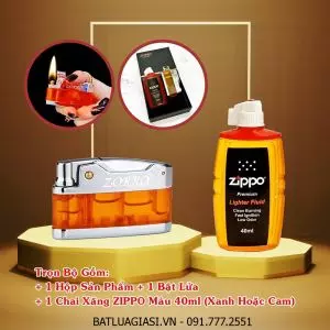 BỘ BẬT LỬA XĂNG LỘ THIÊN ZORRO Z890 KIỂU BỬA CỦI (KÈM CHAI XĂNG) #BẠC CAM