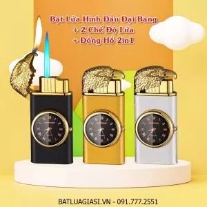 BẬT LỬA 2 CHẾ ĐỘ LỬA - ĐỒNG HỒ 2IN1 HÌNH ĐẦU ĐẠI BÀNG - (XÀI GAS)
