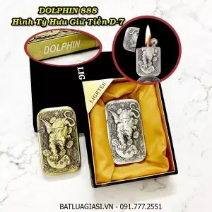 BẬT LỬA XĂNG ĐÁ 1 BÁNH XE DOLPHIN 888 HÌNH TỲ HƯU GIỮ TIỀN D-7 (CÓ HỘP) - (XÀI XĂNG)