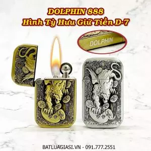 BẬT LỬA XĂNG ĐÁ 1 BÁNH XE DOLPHIN 888 HÌNH TỲ HƯU GIỮ TIỀN D-7 - (XÀI XĂNG)