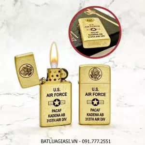 BẬT LỬA ZIPPO SLIM ZORRO - VÀNG CỔ U.S AIR FORCE (KHÔNG QUÂN MỸ) - RUỘT VÀNG (FULL BOX) - (XÀI XĂNG)