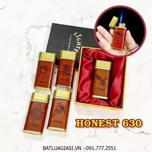 BẬT LỬA KHÈ HONEST 630 BỌC DA HÌNH THÚ - GAS ĐÁ RÃNH TAY (CÓ HỘP) - (XÀI GAS)