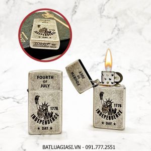 BẬT LỬA ZIPPO SLIM ZORRO - BẠC CỔ HÌNH NỮ THẦN TỰ DO (NGÀY ĐỘC LẬP HOA KỲ 1776) (FILL BOX) - (XÀI XĂNG)