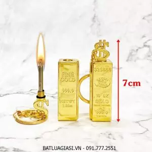 BẬT LỬA MÓC KHOÁ DIÊM XĂNG HÌNH THỎI VÀNG 9999 (KIM LOẠI) - (XÀI XĂNG)