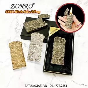BẬT LỬA XĂNG ĐÁ ZORRO Z860 HÌNH ĐẦU RỒNG (CÓ HỘP) - (XÀI XĂNG)