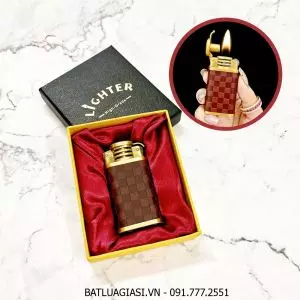 BẬT LỬA CỐI XĂNG ĐÁ BỌC DA VÂN CARO (CÓ HỘP) - (XÀI XĂNG)