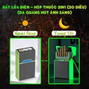 BẬT LỬA ĐIỆN - HỘP THUỐC 2IN1 (DẠ QUANG HÚT ÁNH SÁNG) (ĐỂ ĐƯỢC 20 ĐIẾU THUỐC) - (SẠC ĐIỆN)