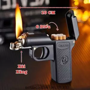 BẬT LỬA XĂNG ĐÁ - HỘP THUỐC RAZZIA 2IN1 HÌNH SÚNG (ĐỂ ĐƯỢC 6 ĐIẾU THUỐC) (SÚNG RAZZIA) - (XÀI XĂNG)