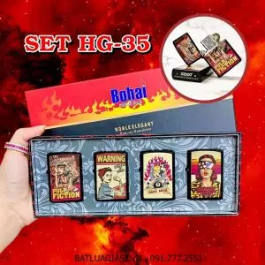 BỘ 4 BẬT LỬA ZIPPO SƠN TĨNH ĐIỆN 2 MẶT KIỂU VINTAGE (CÓ MỘC ĐÁY) - (XÀI XĂNG) SET HG-35