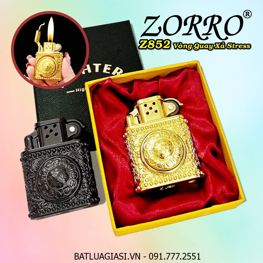 BẬT LỬA ZORRO Z852 CÓ VÒNG QUAY XẢ STRESS (VÒNG QUAY 12 CON GIÁP) (CÓ HỘP) - (XÀI GAS)