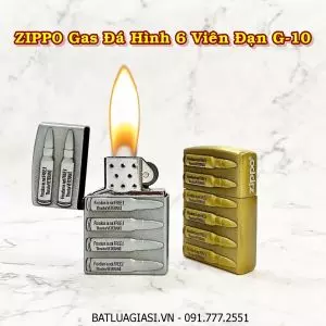 BẬT LỬA ZIPPO GAS ĐÁ HÌNH 6 VIÊN ĐẠN G-10 - (XÀI GAS)