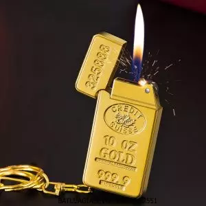 BẬT LỬA GAS ĐÁ - MÓC KHÓA HÌNH THỎI VÀNG 9999 - (XÀI GAS)
