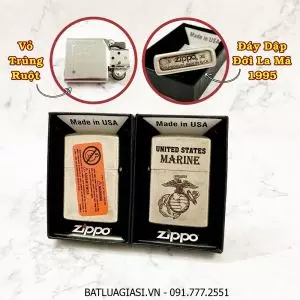 BẬT LỬA ZIPPO MỸ BẠC CỔ U.S MARINE CORPS (THỦY QUÂN LỤC CHIẾN HOA KỲ) - ĐỜI LA MÃ 1995 - RUỘT USA (CÓ TEM ĐỎ) - (XÀI XĂNG) #BẠC CỔ