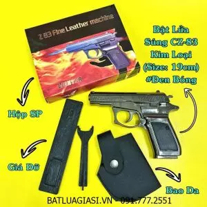 BẬT LỬA KHÈ HÌNH SÚNG CZ-83 KIM LOẠI (CÓ BAO DA + GIÁ ĐỠ) SIZE: 19CM - (XÀI GAS) #ĐEN BÓNG
