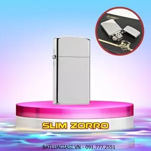 BẬT LỬA ZIPPO SLIM ZORRO TRƠN BÓNG - RUỘT BẠC (FULL BOX) - (XÀI XĂNG) #BẠC