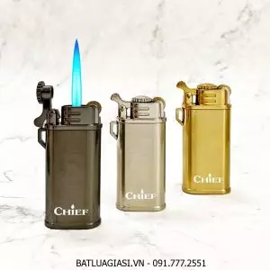 BẬT LỬA KHÈ GAS ĐÁ RÃNH TAY CHIEF CF220A TRƠN (KIM LOẠI) - (XÀI GAS)