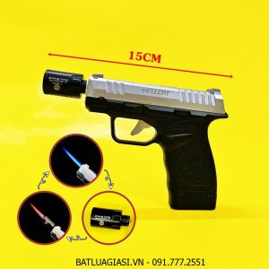BẬT LỬA KHÈ HÌNH SÚNG HELLCAT 2 CHẾ ĐỘ LỬA (SIZE: 15CM) (FULLBOX) - (XÀI GAS) #BẠC