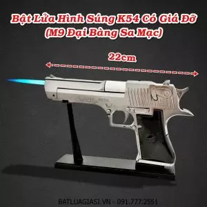 BẬT LỬA HÌNH SÚNG K54 KIM LOẠI CÓ GIÁ ĐỠ (M9 ĐẠI BÀNG SA MẠC) FULLBOX (SIZE: 22CM) (BẬT LỬA ĐỂ BÀN) - (XÀI GAS) #ĐEN BÓNG