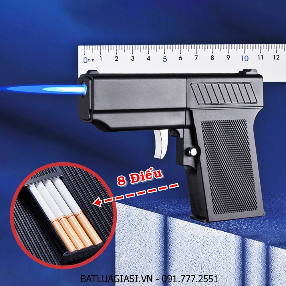 BẬT LỬA KHÈ - HỘP THUỐC 2IN1 HÌNH SÚNG M-910 (ĐỂ ĐƯỢC 8 ĐIẾU THUỐC) - (XÀI GAS)