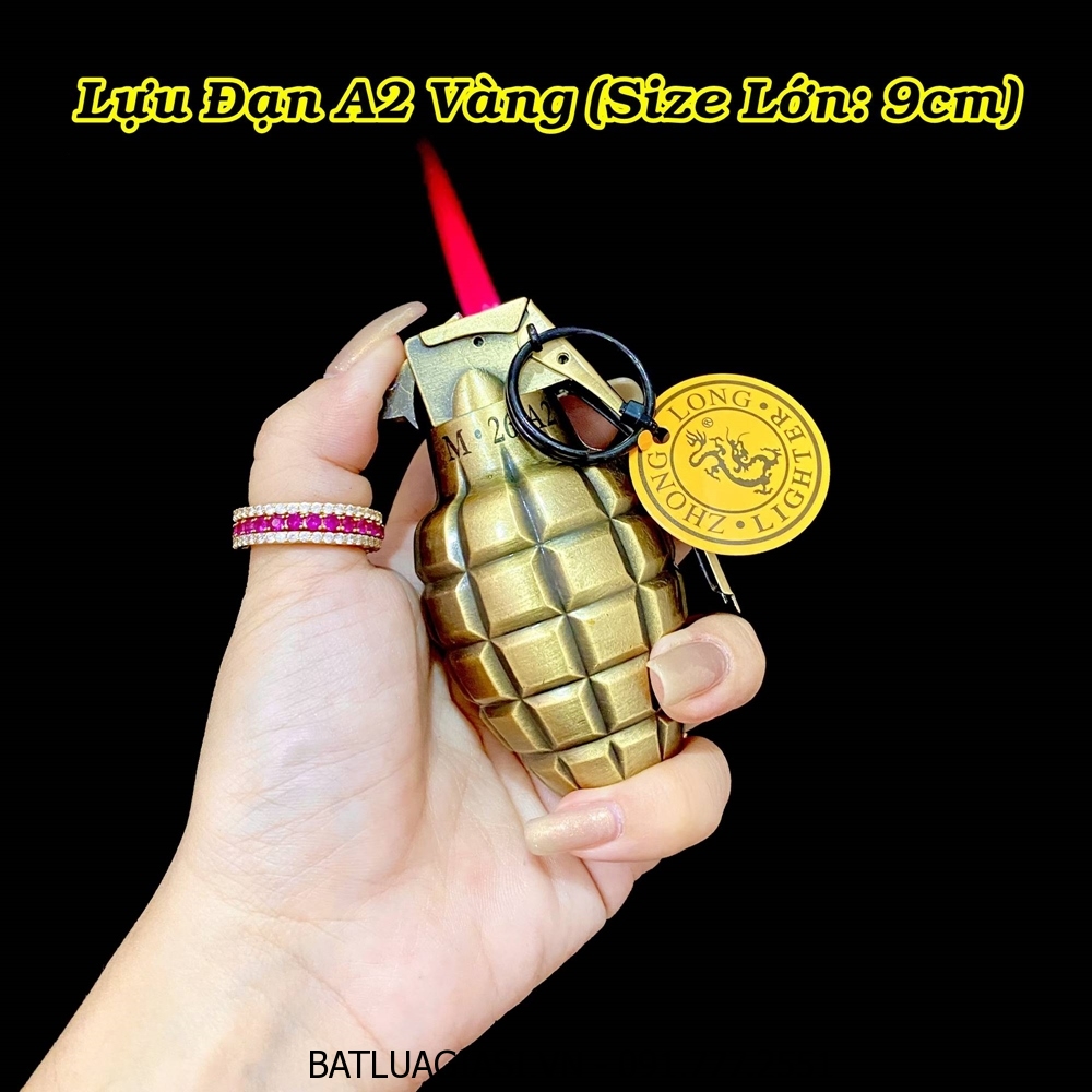 BẬT LỬA KHÈ MÓC KHÓA HÌNH TRÁI LỰU ĐẠN A2 VÀNG (SIZE LỚN) - (XÀI GAS)