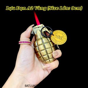 BẬT LỬA KHÈ MÓC KHÓA HÌNH TRÁI LỰU ĐẠN A2 VÀNG (SIZE LỚN) - (XÀI GAS)